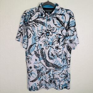 Pins & Aces Polo Shirt Men Large Cabo Blanco Floral Leaf Print Performance Golf